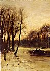 Dusk Canvas Paintings - Figures In A Winter Landscape At Dusk